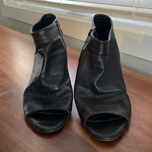 Open-toed leather booties. Used, good condition.
